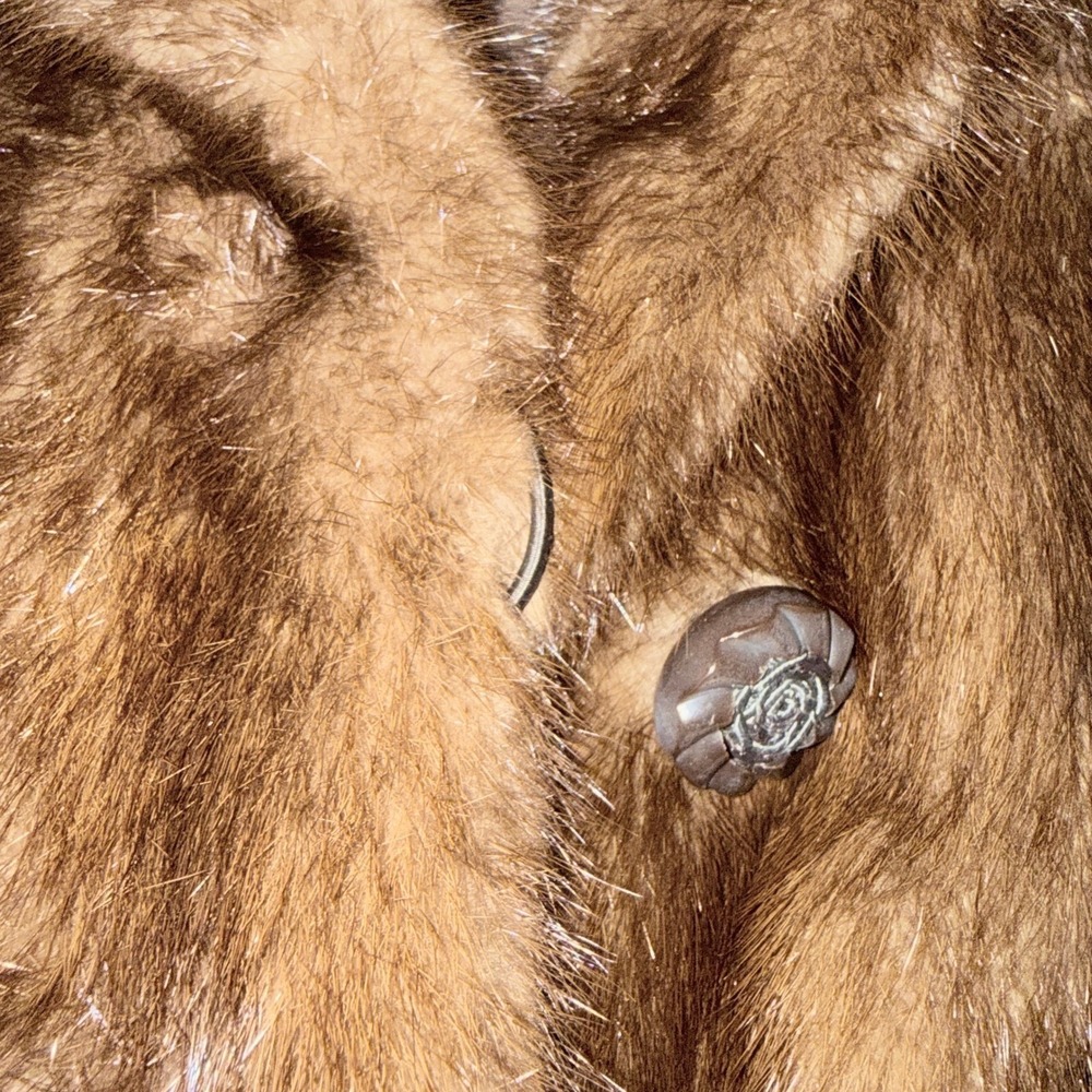 Rifken's Mink Fur Coat Women M/L Brown Vintage 50s Mid-Length Embroidered Lining - Picture 5 of 9